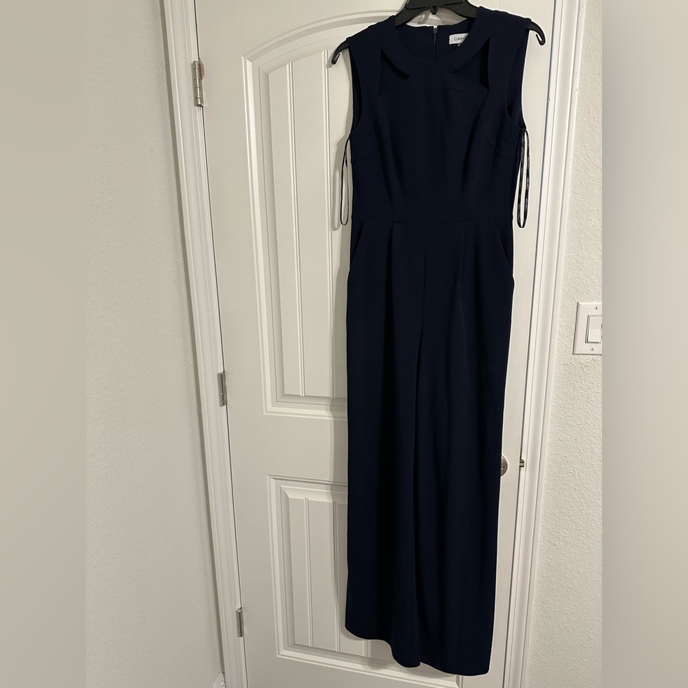 Elegant Navy Calvin Klein Cutout Neck Jumpsuit